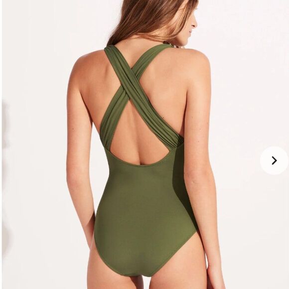 Seafolly Australia Collective Cross Back One Piece Swimsuit in Olive Sz 12 NEW - Picture 7 of 12